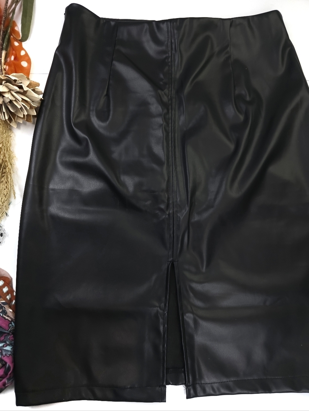Ranlege Black Faux Leather Skirt Sz L
